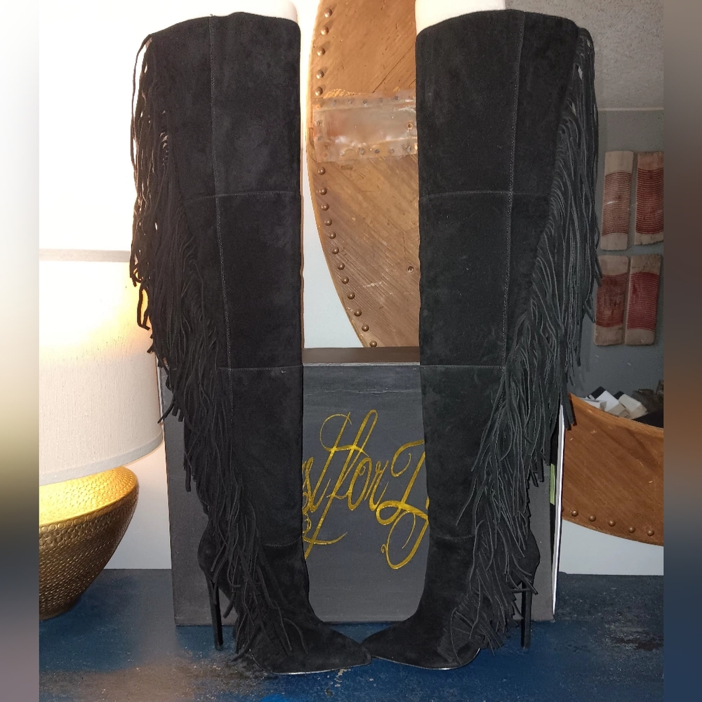 Lust for life fringe thigh-high boots